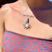 Load image into Gallery viewer, Mother of Pearl & Larimar Sun Face Pendant