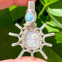 Load image into Gallery viewer, Mother of Pearl & Larimar Sun Face Pendant