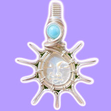 Load image into Gallery viewer, Mother of Pearl & Larimar Sun Face Pendant
