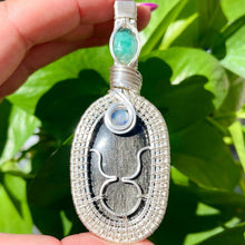 Load image into Gallery viewer, Silver Sheen Obsidian, Emerald, &amp; Moonstone Taurus Pendant
